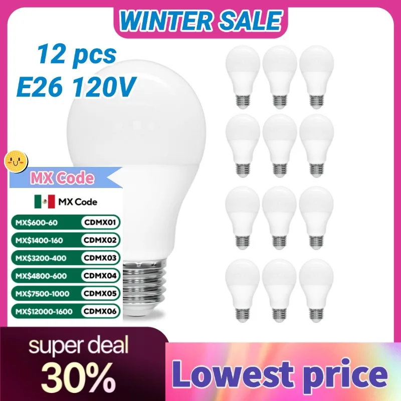 12PCS A19 LED Bulbs E26 Edison Screw 9W 900lm Warm 3000K & Cool 6500K 75W Equivalent Energy Efficient for Bedroom Home Lighting