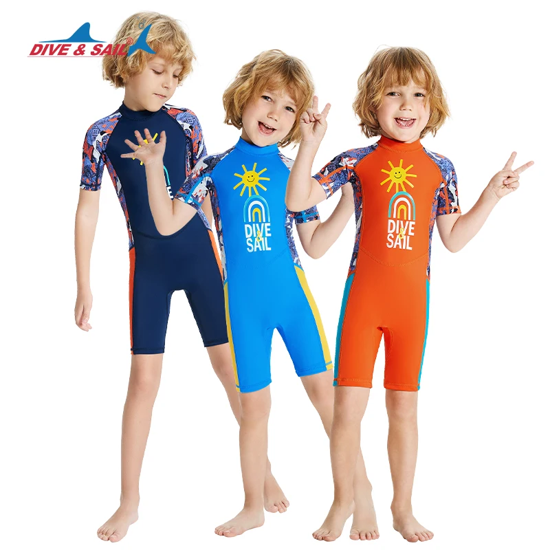 Teen Boys Girls Swimsuits One Piece Kids Orange Swimsuits Sun UPF Protection Block Color Rash Guard UPF50+ Bathing Suit Sunsuit