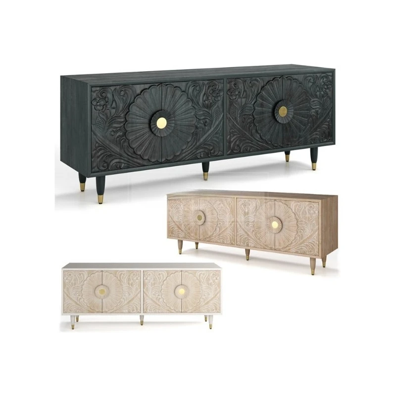 

French retro carved solid wood TV cabinet, American antique foyer audio-visual cabinet