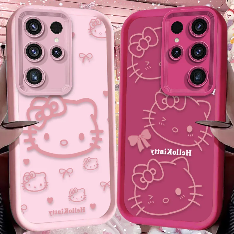 Sanrio Pink Hello Kitty Case For Samsung Galaxy S24 S23 S25 Ultra S22 S21 Plus FE A56 A36 A26 A16 A06 A15 A25 A55 5G Soft Cover