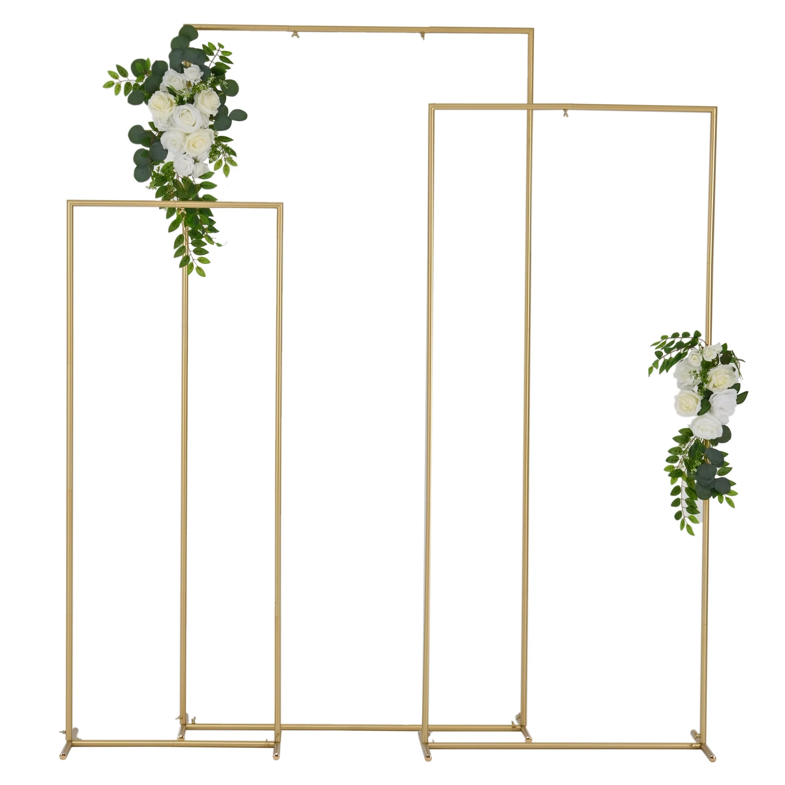 

3 Sets Square Wedding Arch Backdrop Stand with 2 Sets Artificial White Rose Flowers for Wedding Ceremony (6.6FT,5.9FT,4.9FT)