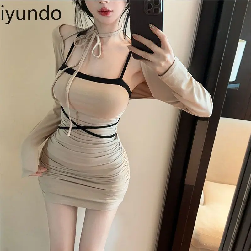 ชุดกระโปรงเซ็กซี่ LACE-up Halter คอสาวร้อนสะโพกห่อชุดแขนยาวป้องกันแสงแดดเสื้อผ้า vestidos