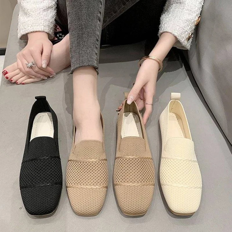 Women's Breathable Mesh Sneakers Single Shoes Casual Soft Sole Comfortable Non-slip Sports Work Flat Running Shoes