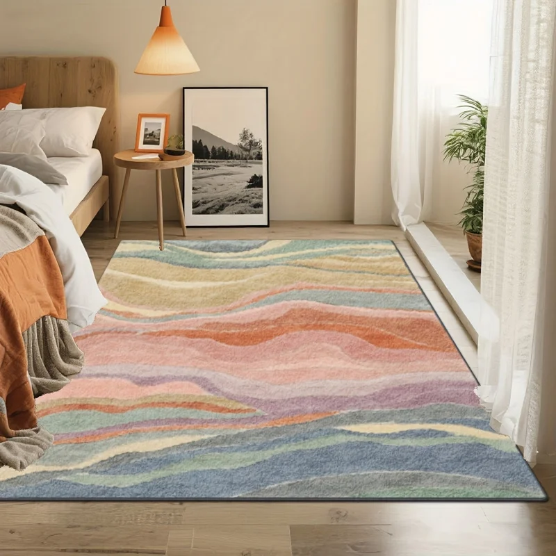 

Ковер VIKAMA Pastel Rainbow Wave, мягкий, нескользящий, моющийся, с градиентным рисунком, современный абстрактный волнистый коврик для гостиной и спальни