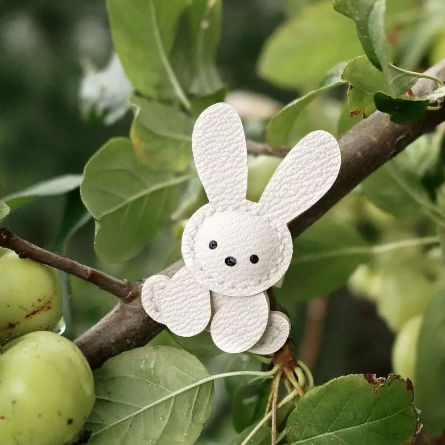 

Little White Rabbit Style Bag Charm, Cute Genuine Leather, High-End Handmade Gift Ornament, White Keychain for Car Keys