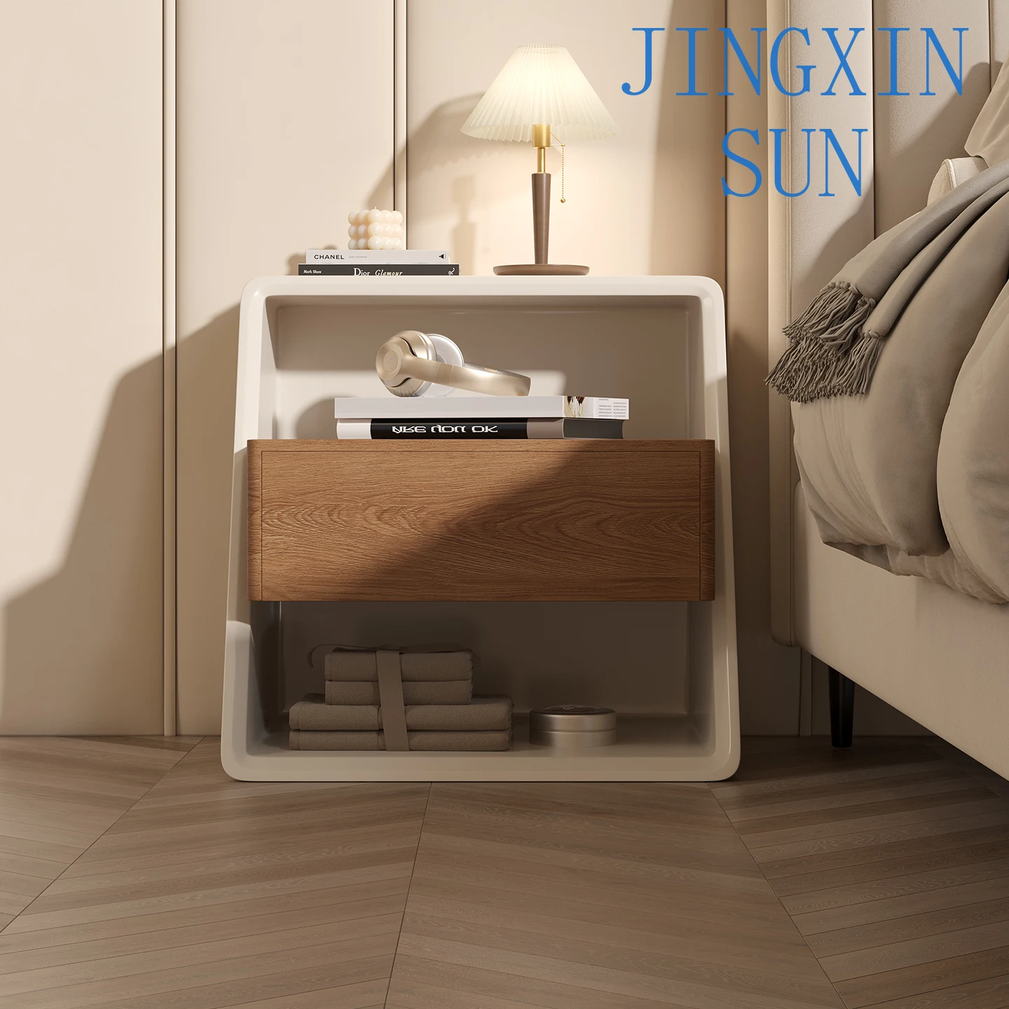 Italian minimalist bedside table solid wood creative bedroom side few