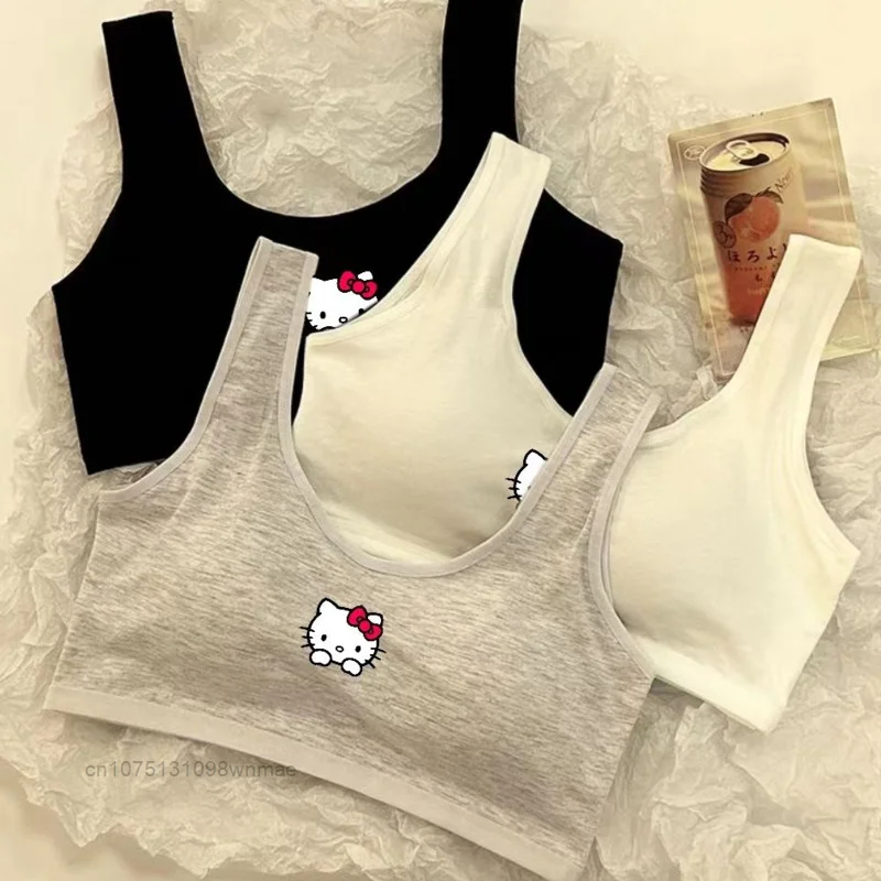 Sanrio Hello Kitty Camisoles & Tanks Tops for Women Y2k Sweet Cute Cartoon Underwear Bras with Chest Padded Sports Clothes