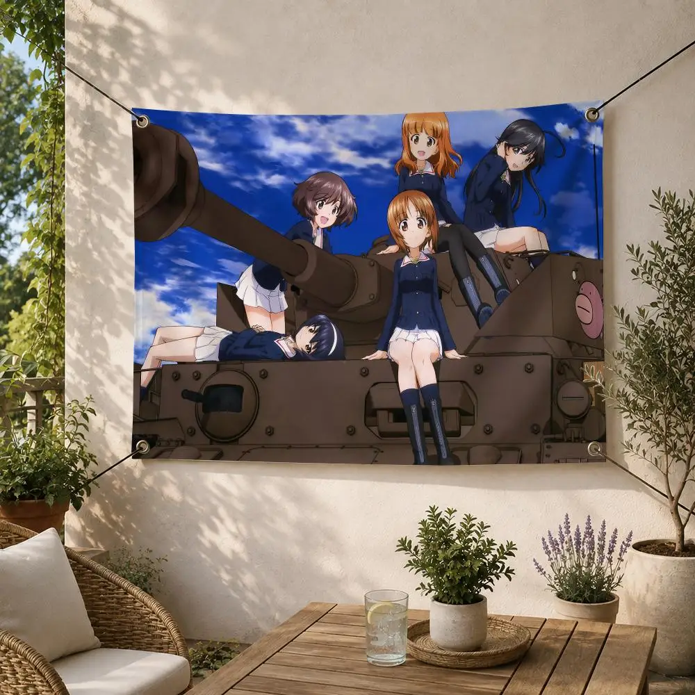 Military Anime G-Girls Und Panzer Flags Decorative Flag Banner for Outdoor Garden Yard Camping Party Home Wall Hanging Decor