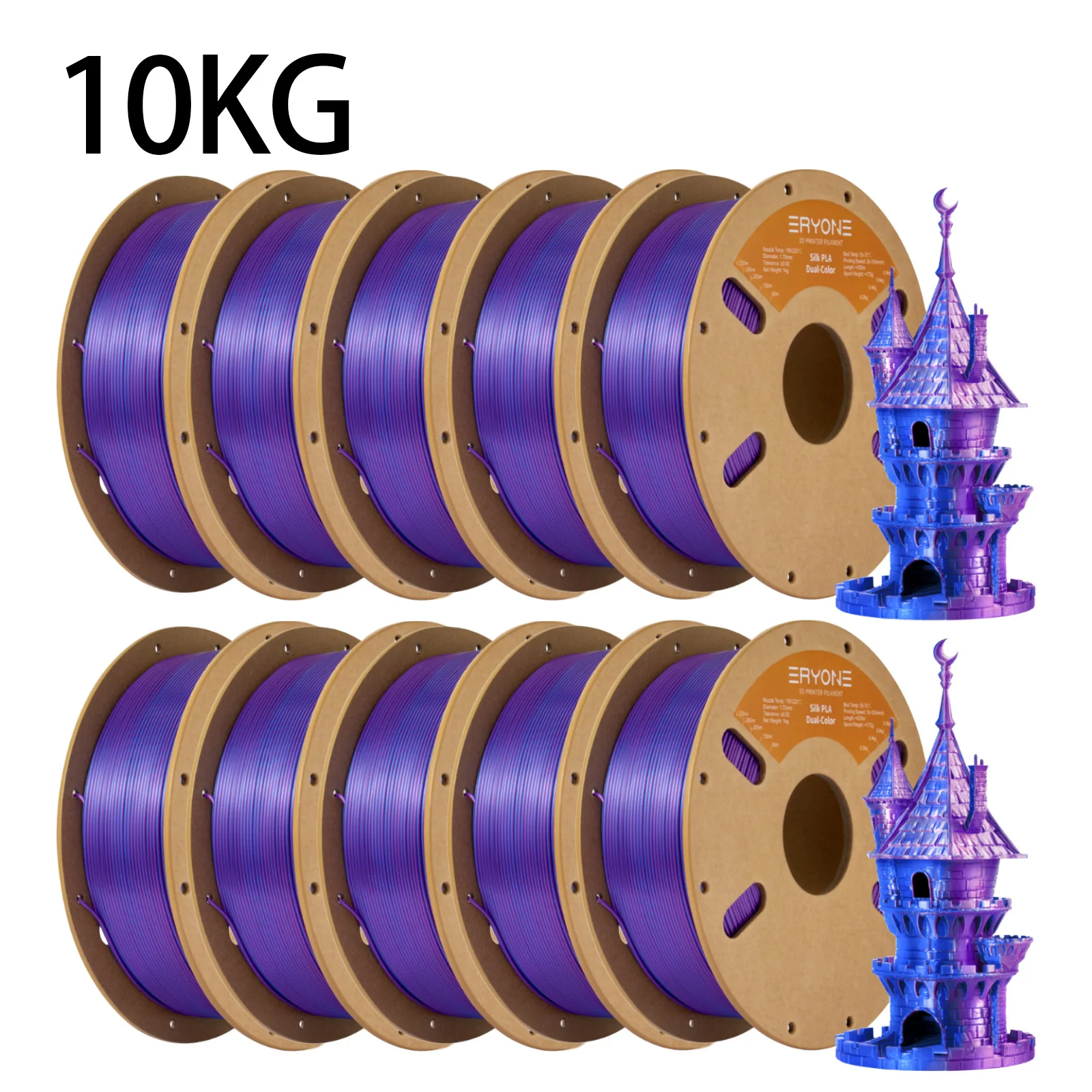ERYONE 10KG PLA Dual Color Silk PLA Filament Compatibel met FDM 3D-printers 1KG 1,75mm ±0,03mm Perfecte spoelwikkeling 1kg spoel