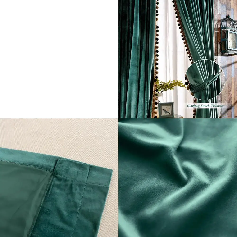 

Elegant Velvet Pom Pom Curtains, Vintage Darkening, Rod Pocket, 52x84, Antique Green (Set of 2)