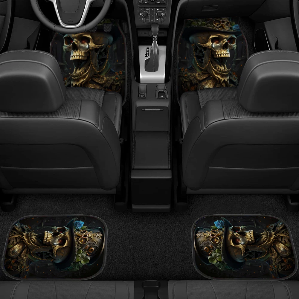 2/4PCS Gentleman Skull Pattern Dywaniki samochodowe pochłaniające wodę Antypoślizgowe dywaniki przeciwporostowe do przednich i tylnych foteli samochodowych — zdjęcie 4