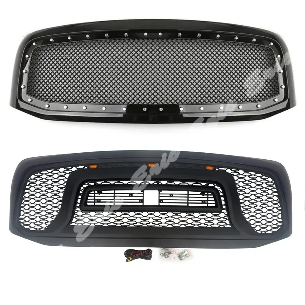 Front Mesh Grill Fit for 06-08 Dodge Ram 1500/06-09 2500 3500 Grille ABS With LED Light Replacement Raptor Style 2006 2007 2008