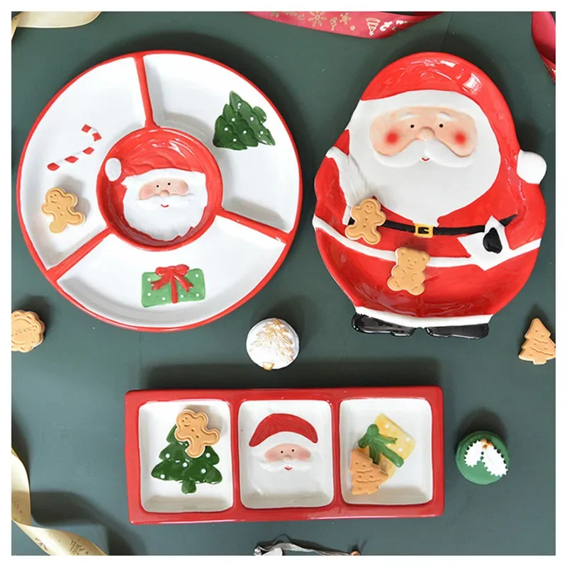 

Santa Claus 3D Candy Plate Ceramic Dim Sum Decorated Candy Western Food Dividing Snack Cake Plates Tableware тарелки