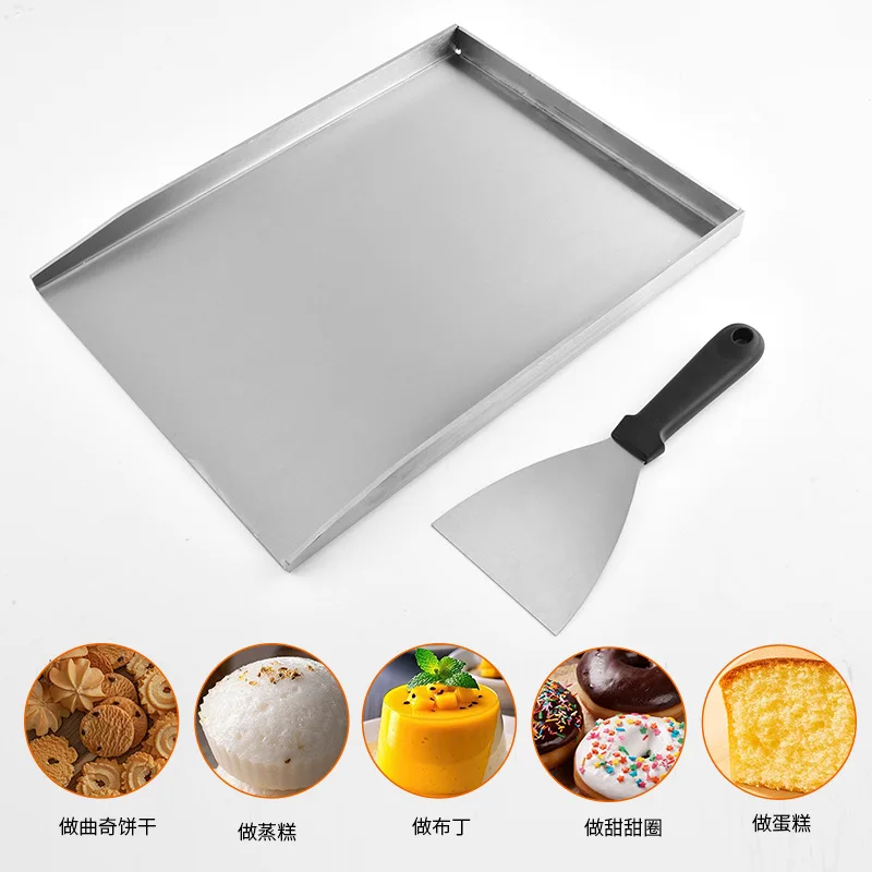 Three-sided stainless steel barbecue pan, stir-fry pan, shovel, outdoor barbecue tool set