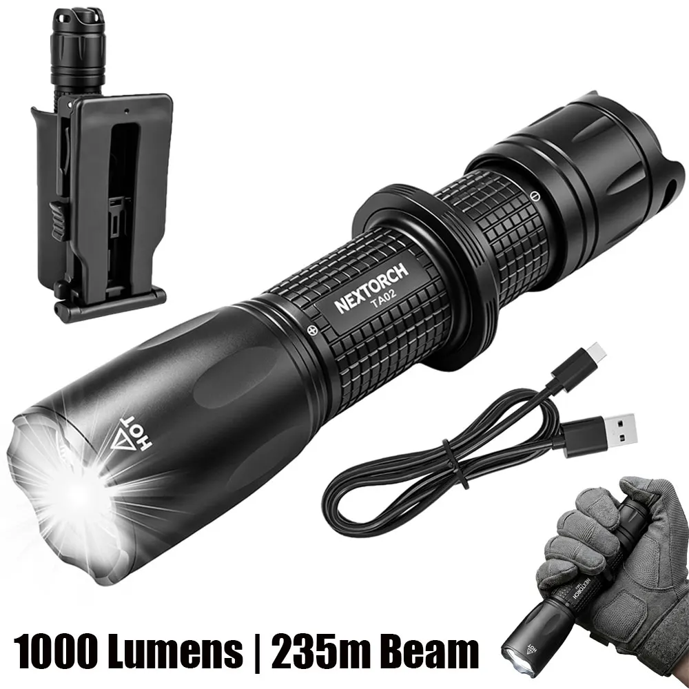 1000LM Tactical Flashlight with Belt Holster Rechargeable Gun Light Hunting Flashlight Portable Led Torch EDC Camping Tools