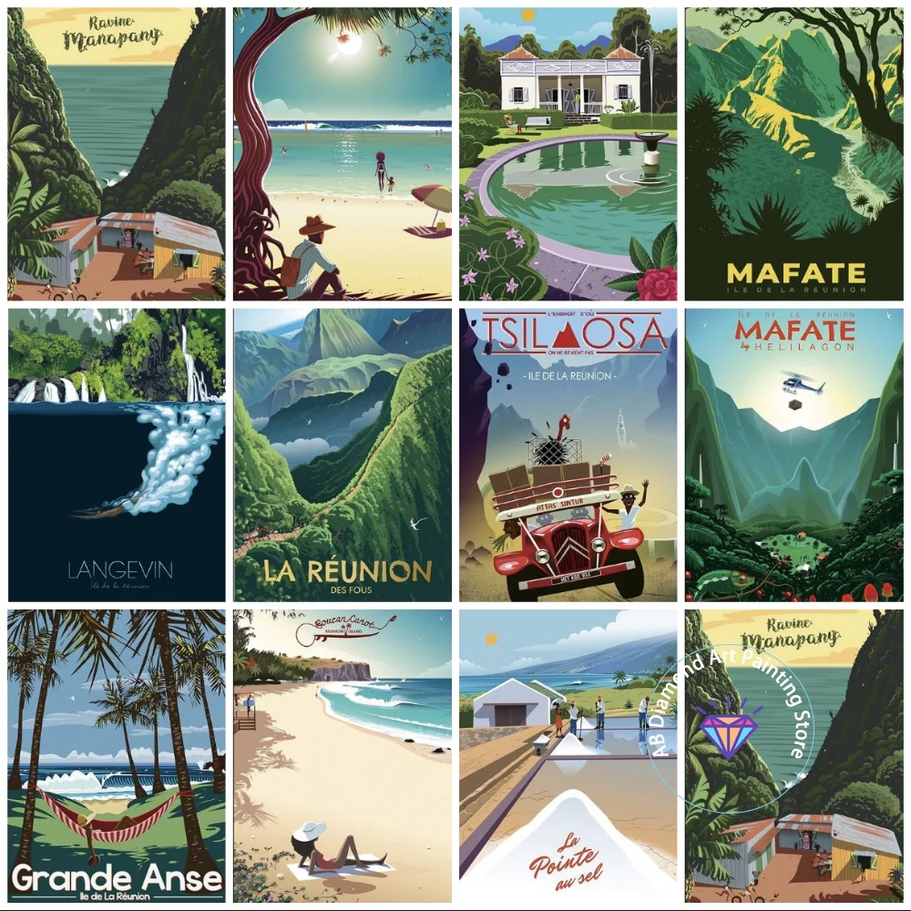 

French Reunion Island Holiday AB Diamond Painting Kit Square Round Diamond 5D DIY Mosaic Handmade Art Adult Gift Home Decoration