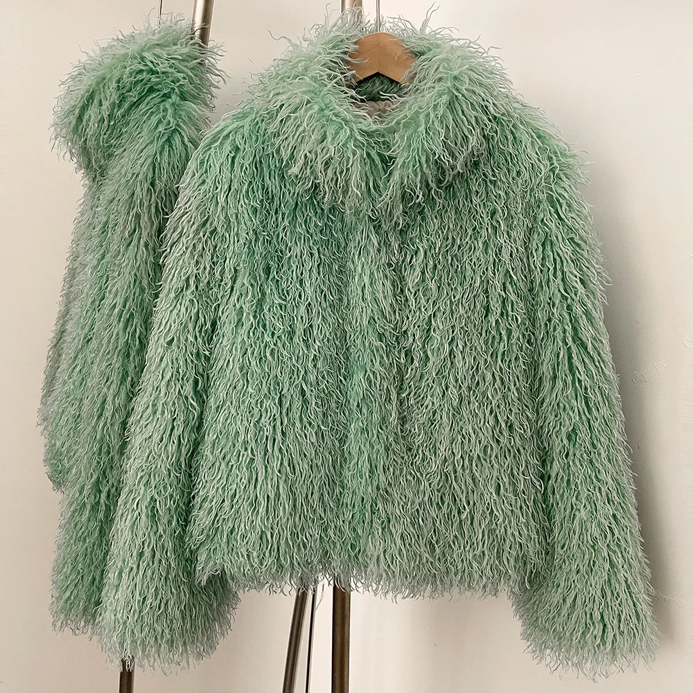 Fake Mongolian Sheep Fur Female Fluffy Jacket Women 2025 New Winter Fur Artificial Thickened Warm Outerwear Lady Faux Fur Coat