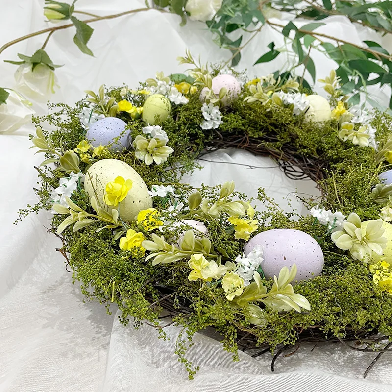 Home Natural Plant Nordic Easter Egg Simulation Wreath Easter Decoration Door Pendant