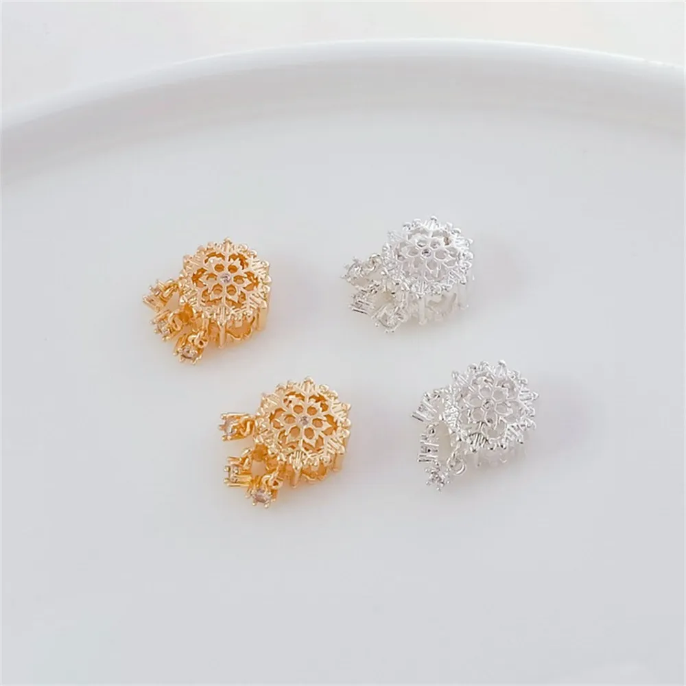 14K new Christmas ice crystal snowflake dripper handcrafted DIY jewelry with gold and silver inlaid zirconium