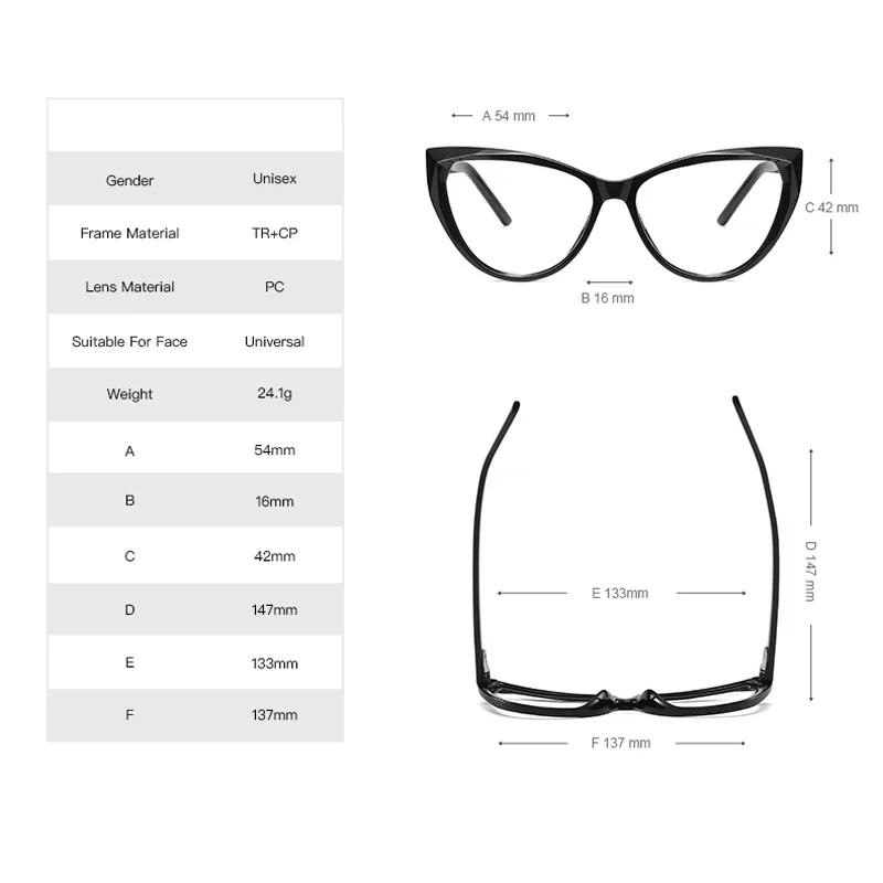 KIZN TR90 캣아이 여성용 근시 처방 안경 2025 패션 블루라이트 차단 맞춤형 광학 안경테 -0.50 ~ -10