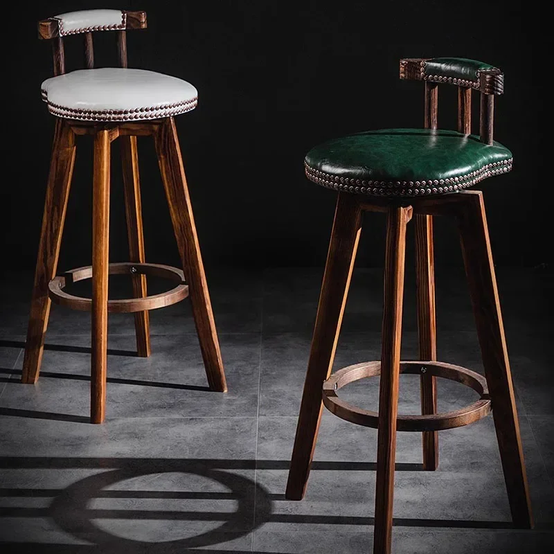 Nordic luxury home solid wood carbonized high American restaurant bar Stools 360 degree rotation, Bar Furniture，Dining Chair