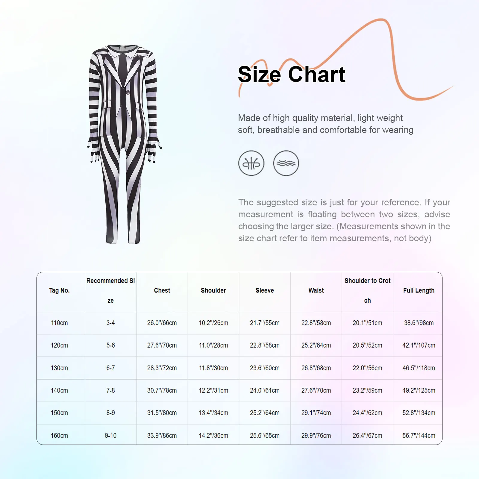 Kombinezon w czarno-białe paski dla dzieci, dziewczynek i chłopców, straszny kostium na Halloween, niewidoczny zamek z tyłu, idealny na imprezy tematyczne i karnawał.