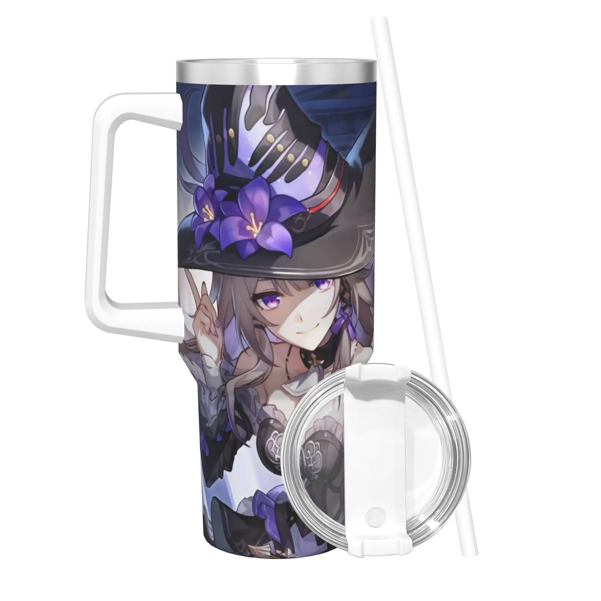 Honkai Star Rail Tumbler With Straw  Stainless Steel Travel Mug Double Wall Vacuum Insulated for Cold Or Hot 40oz