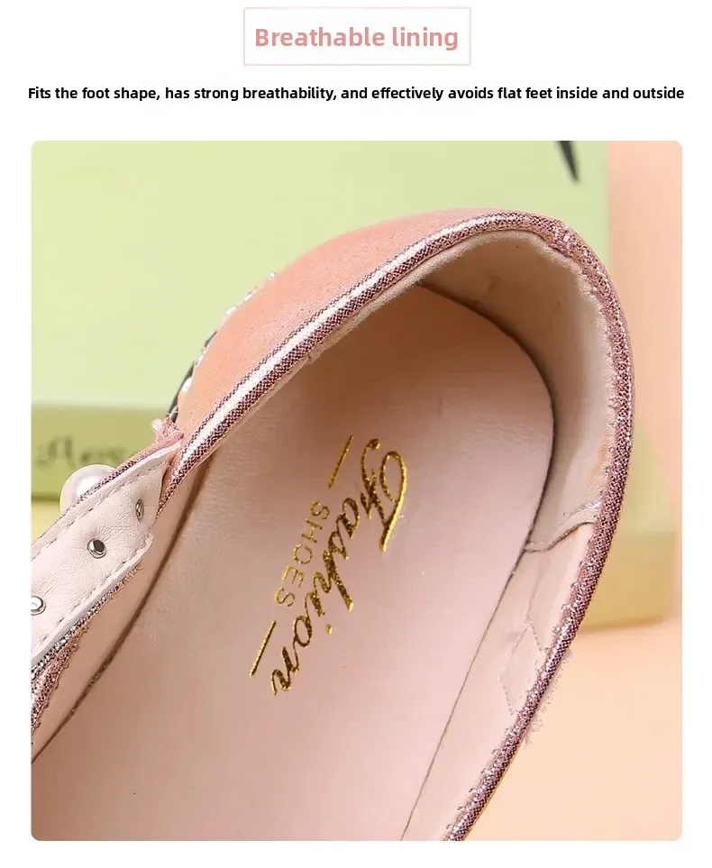 2026 Neue Sommer-Mädchenschuhe Perlenbesetzte Ballerinas Prinzessinnen-Schuhe Baby-Tanzschuhe Kinder-Sandalen Hochzeitsschuhe Gold – Detail 7