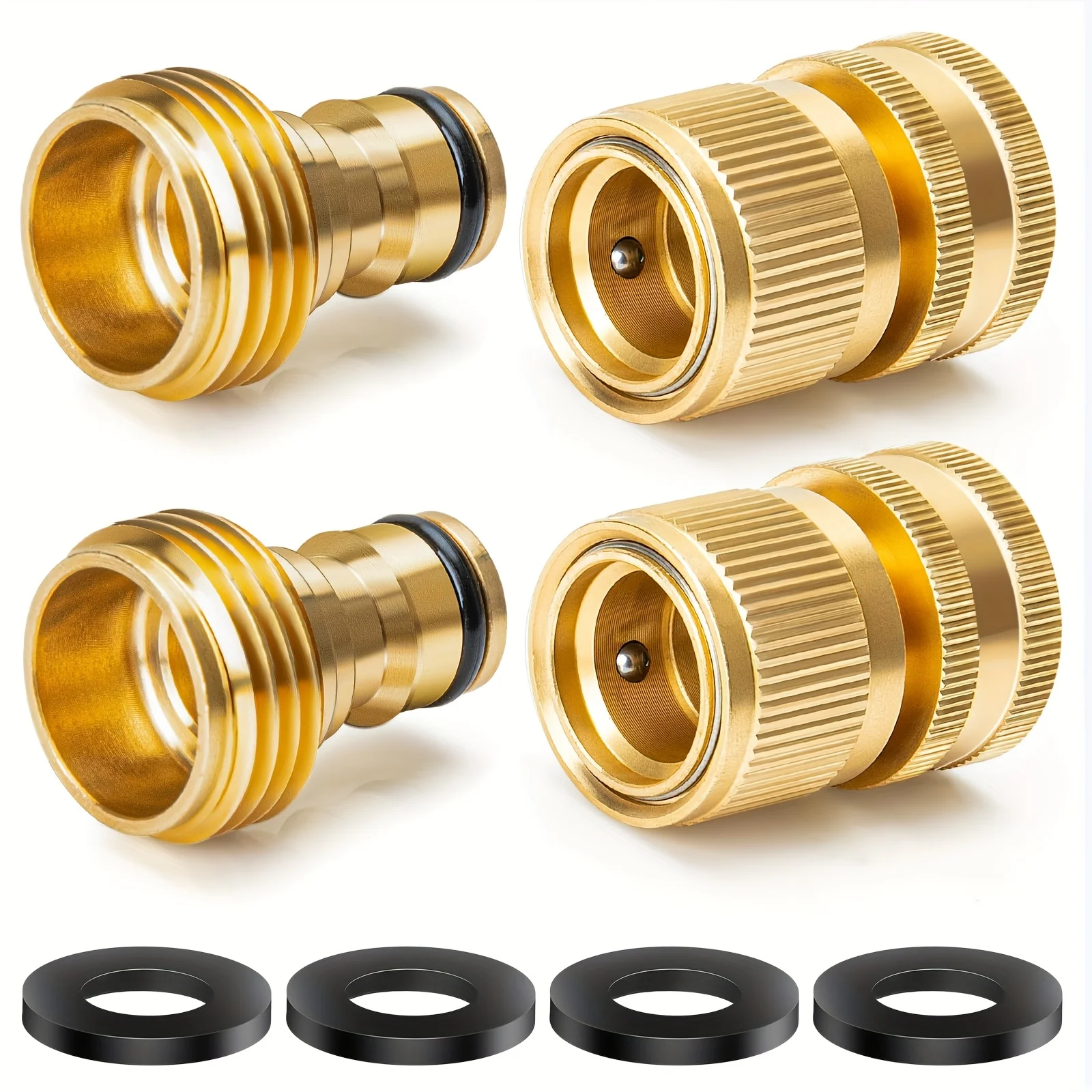 4PCS/8PCS 3/4-Inch Brass Garden Hose Quick Connectors Heavy-Duty Leak-Proof Fittings Easy Install Compatible with Standard Hoses