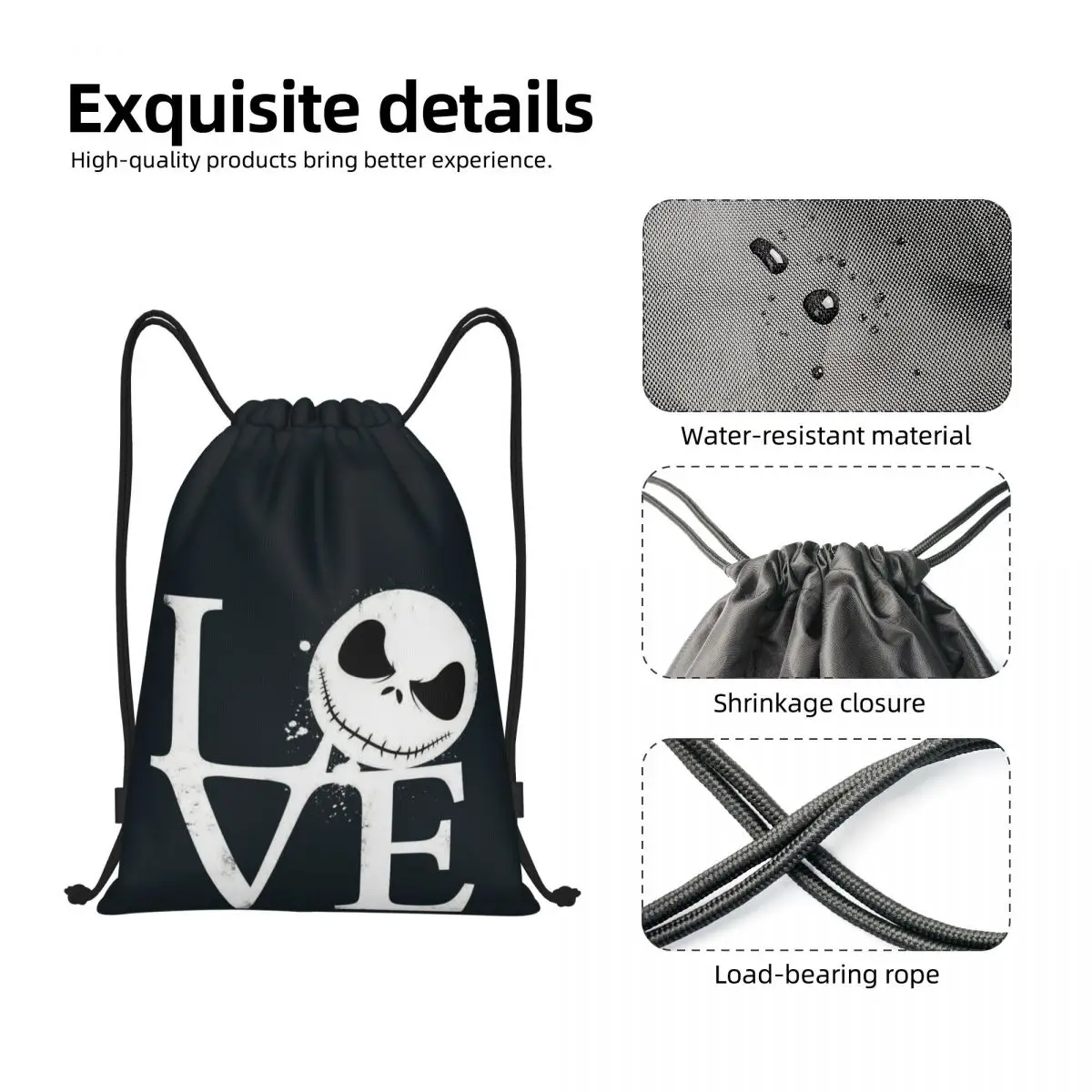 مخصص جاك Skellington الحب الرباط على ظهره النساء الرجال الرياضة الصالة الرياضية Sackpack حقيبة تدريب محمولة كيس #5