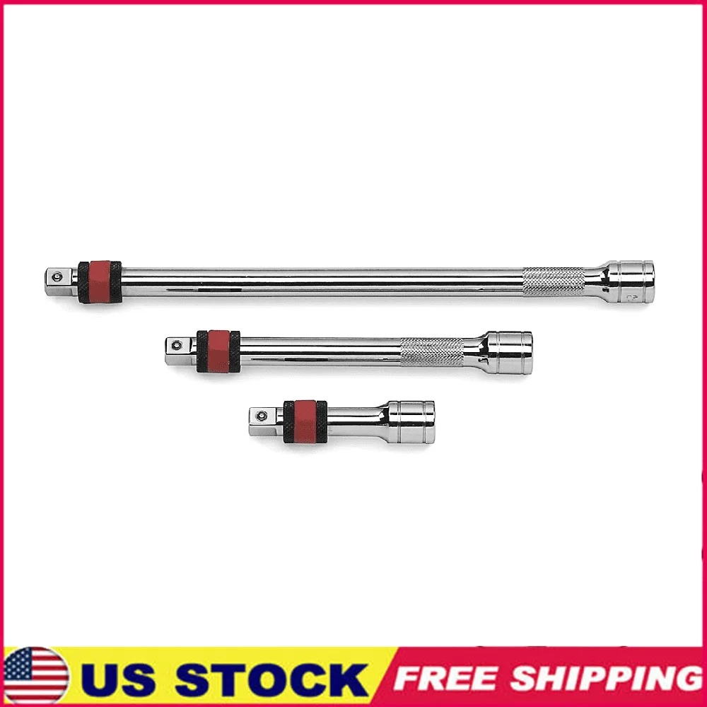 

3 Piece 1/4 Inch Drive Locking Extension Set Alloy Steel Full Polish Nickel Chrome Plated Tool Tray Included