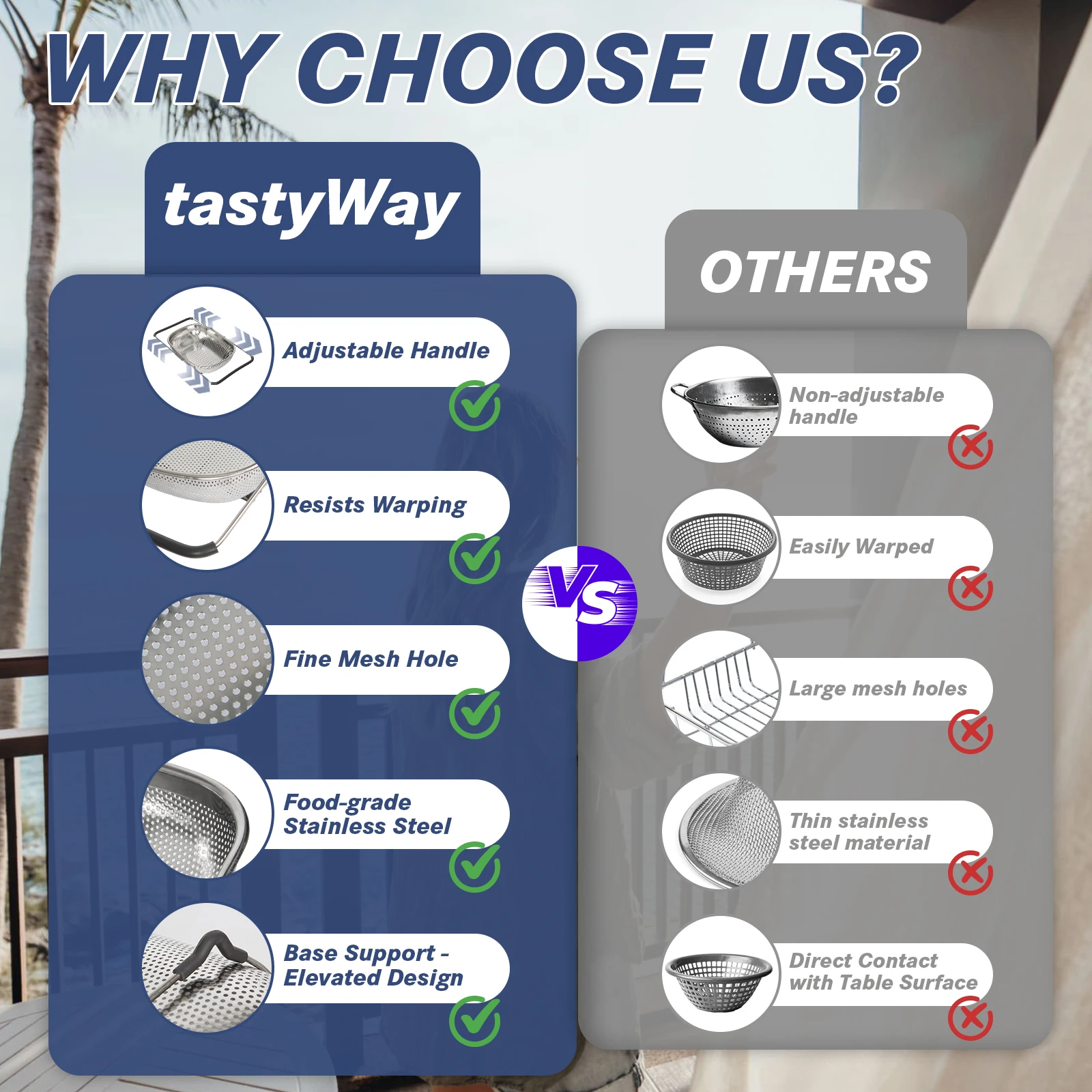 مجموعة مصفاة حوض من الفولاذ المقاوم للصدأ بمقبض تلسكوبي - سلة مصفاة شبكية معدنية لغسل الفواكه والخضروات #5