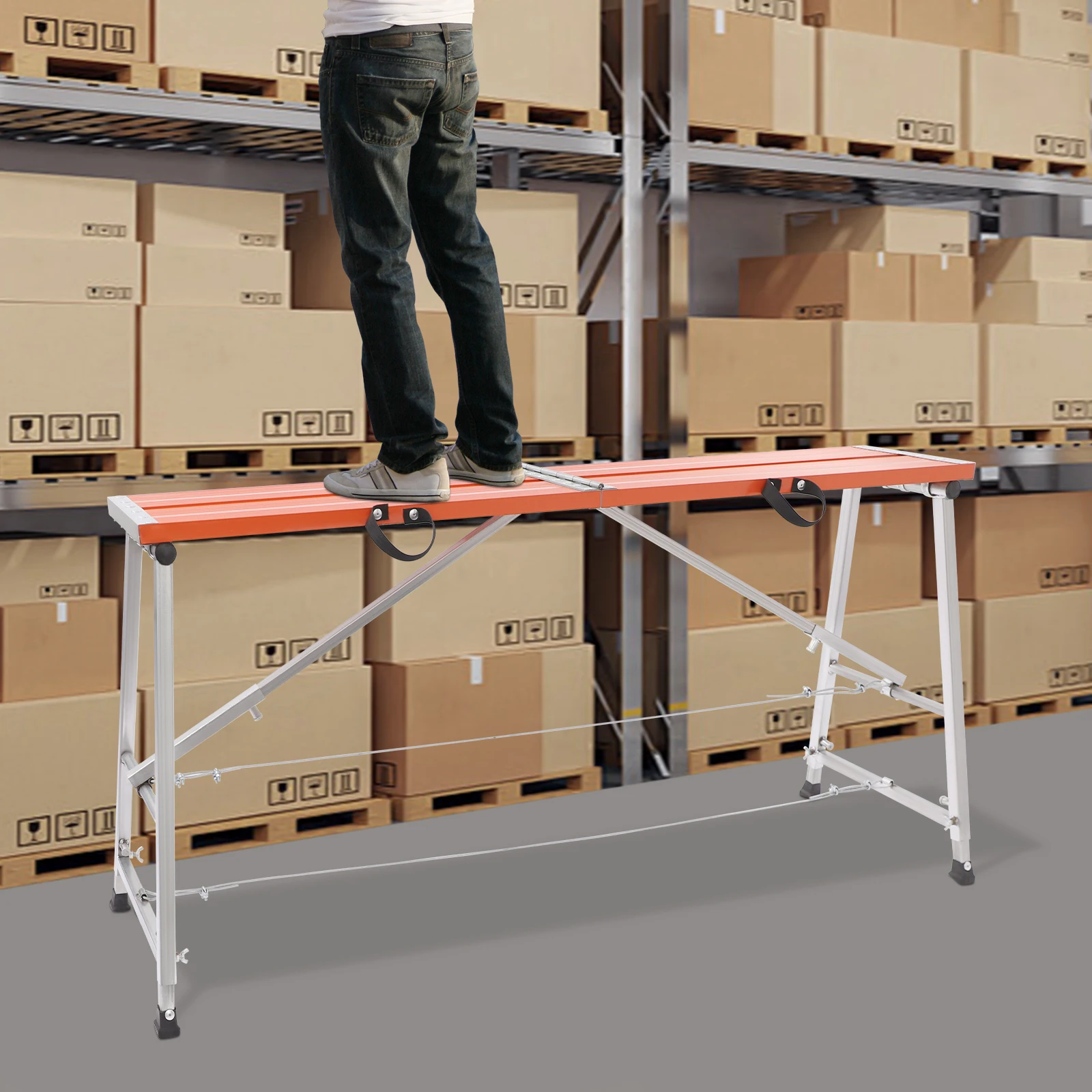 

Scaffolding Platform Adjustable Height Folding Work Platform, Aluminum Portable Scaffolding Ladder Non-Slip Portable Work Bench