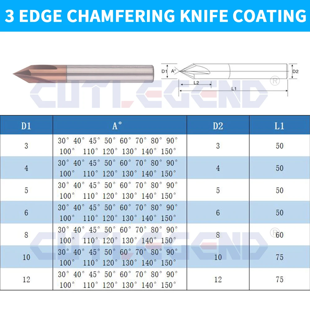 Chamfer Milling Cutter Carbide Corner Countersink Deburring Edges V Groove Router 30 40 50 60 70 80 90 100 110 120 140 150Degree