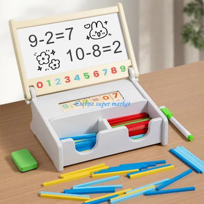 090B Children Wooden Math Learning Integrated Drawing Surfaces Movable Block Fine Motor Skills Training Tool