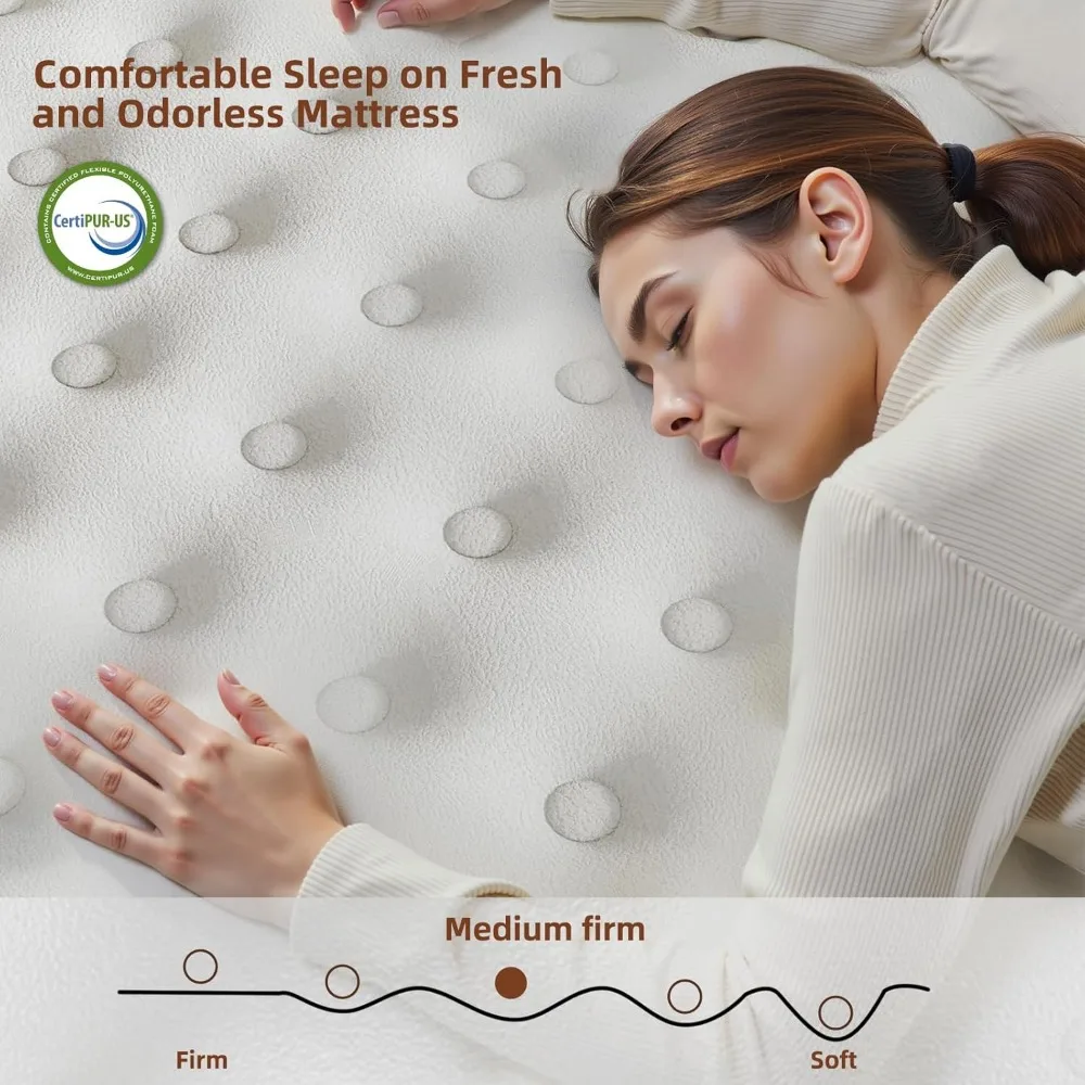 Mattress , Medium Firm Mattress with Extra Lumbar & Shoulder Support, 12 Inch Hybrid Mattresses with Gel Memory Foam image 4