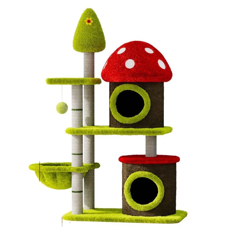 Árbol para gatos con cubo de sisal que integra una plataforma de escalada de lujo de múltiples niveles que no ocupa espacio y un marco para saltar.