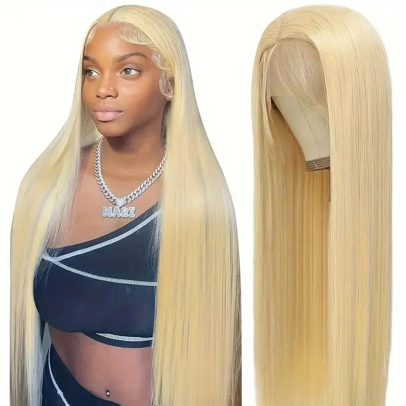 613  Blonde 28 Inch 180% Straight 13x6 HD Lace Frontal Wig Human Hair Wig Transparent  Pre-plucked Brazilian For Women