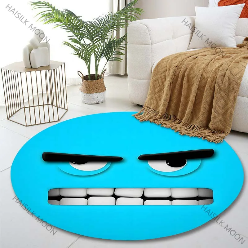 1PC Cartoon angry face Print Round Carpet for Living Room Bedroom Sofa Table Floor Mat Area Rug Luxury Gift
