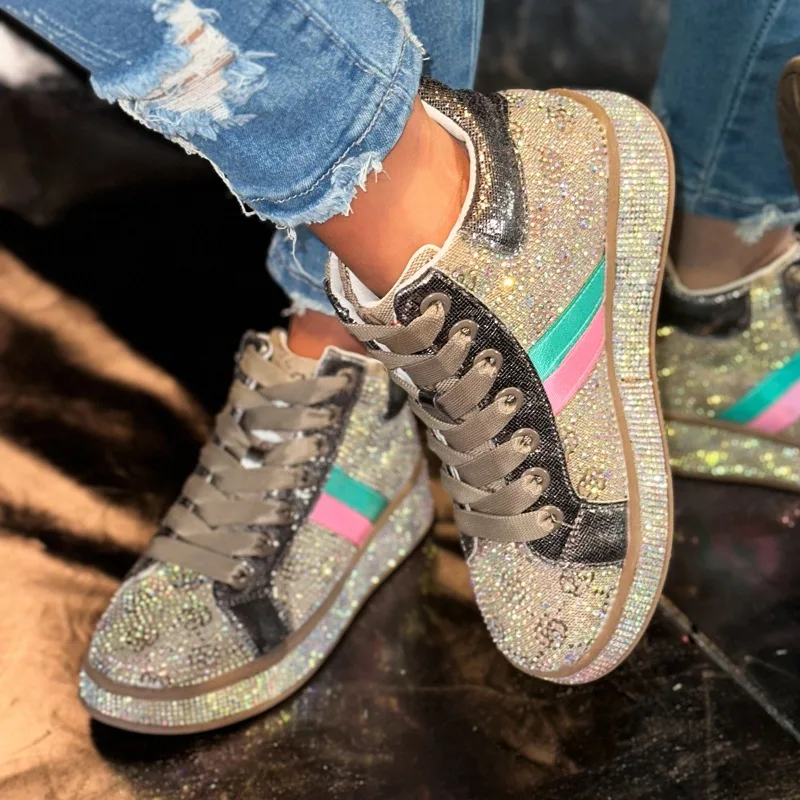 

Women High Top Printing Luxury Sneakers Shine Design Outdoor Shoes Lace Up Running Sports Shoes High Quality Casual Shoes 35-42