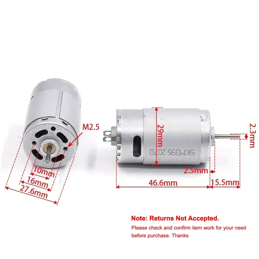 1PC RS-395-2070 Electric Motor DC 12V-24V 13000RPM High Speed Carbon Brush Motor DIY Hair Drier Electric Drill Tool