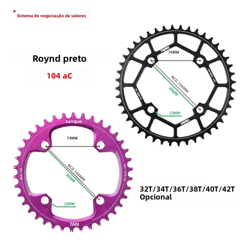 Coroa Monoplate TANKE 104 BCD para MTB, Redonda, Narrow Wide, 32T 34T 36T 38T 40T, para Pedivela de 40mm, Coroa Única, Coroa Completa, Elétrica