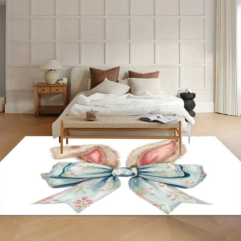 Trendy Bunny Ear Bow Rugs Watercolor Carpets Soft Non Slip Mats Must Haves for Girls’ Rooms & Gentle Decor Spaces   Home Rugs