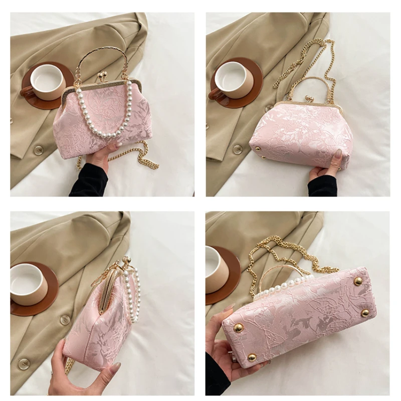 Vintage Classic Lace Bag pearl Evening Bags Wedding Shell Lock Bags Women Shoulder Crossbody Bag Chain Women's Handbags Purses view 5