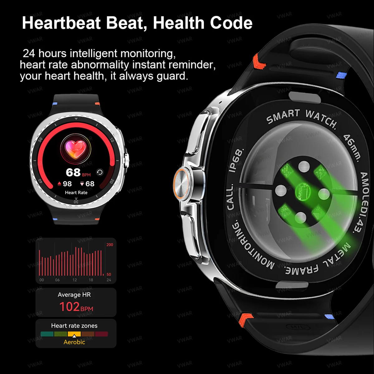 Smartwatch 8 Classic 47mm Ekran AMOLED 1.43 cala IP68 Wodoodporny Smartwatch Sportowy Monitor Tętna SpO2 Prawdziwy Czujnik Zdrowia