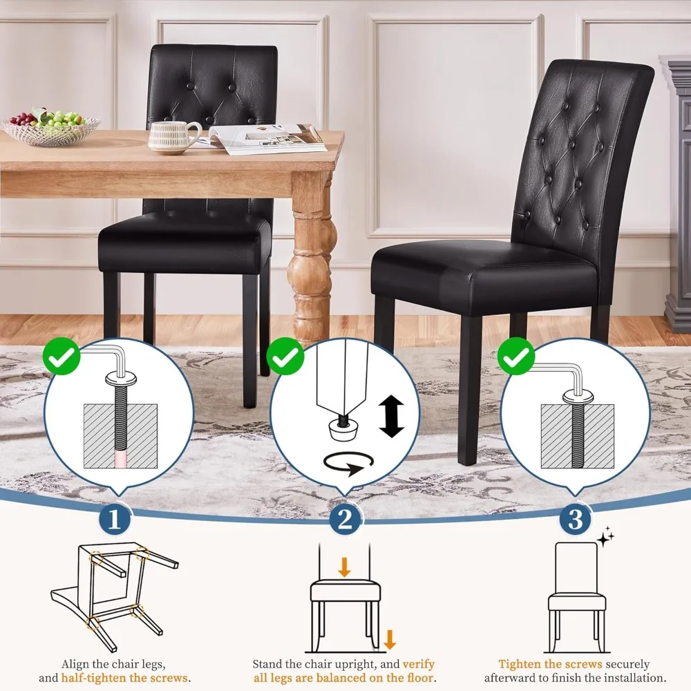 مجموعة من 6 كراسي طعام حديثة من الجلد الصناعي من Yaheetech مع أرجل من الخشب الصلب وحشوة معنقدة بأزرار #5