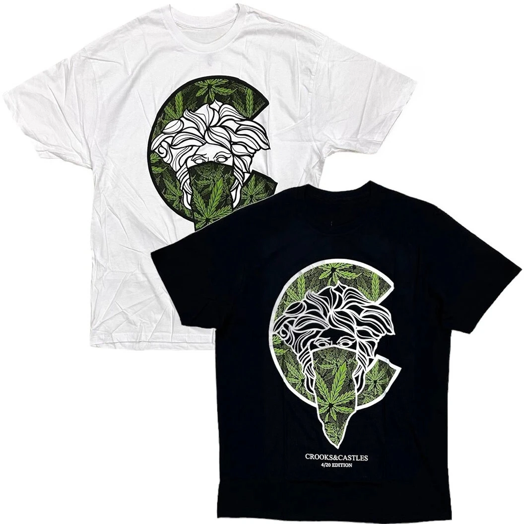 

Мужская футболка Crooks & Castles 4_20 Edition Bandito C Leaves Футболка с короткими рукавами Высококачественная роскошь для мужчин и женщин Топ Y2k