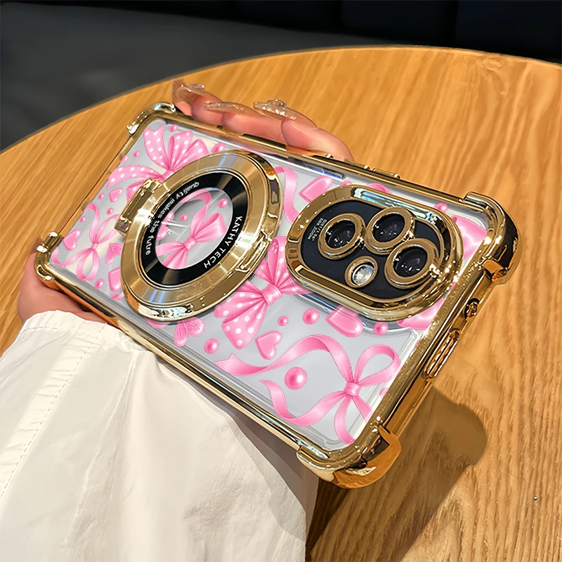 Pink Heart Bow Pattern Case For Motorola Edge 70 Pro 60 50 Fusion 40 60s 2026 Transparent Soft Four Corners Anti Drop Cases Etui