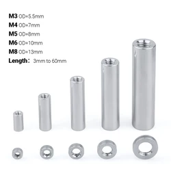 100pcs/Lot M3 M4 M5 M6 M8 Aluminum Threaded Round Spacers Flat Washer Bushing Gasket Spacer Sleeve Standoffs Length 3mm to 60mm