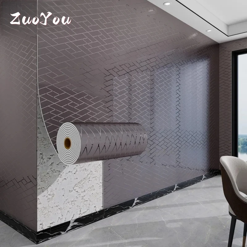 Peel and Stick PVC Wall Panels for Bedroom/Living Room Renovation Waterproof Metallic Foam Self-Adhesive Wallpapers Home Decor